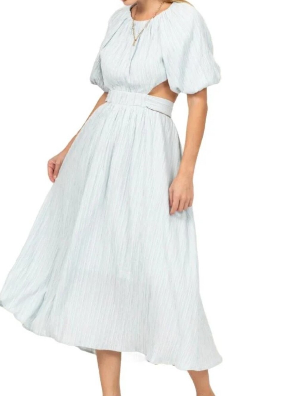 HYFVE Women's Unforgettable Cutout Midi Light Blue Short Sleeve Dress sz M